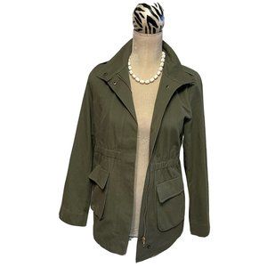 Army Green Lightweight Jacket Womens Size XS Military Style Gold Zipper Necklace